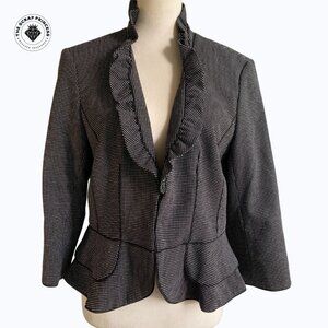 White House Black Market Polka Dot Peplum Blazer Ruffle Collar Size 12